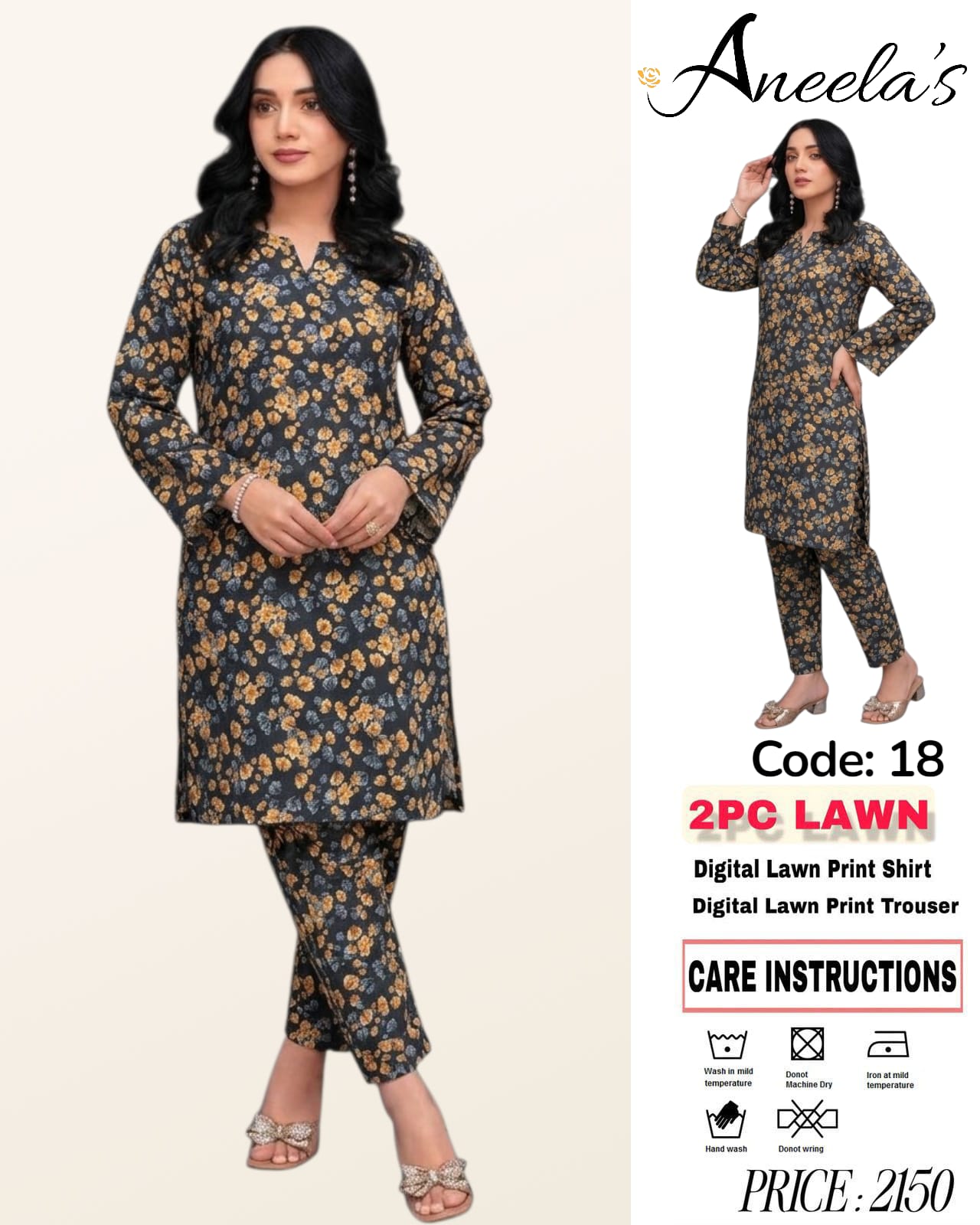 2Pc Lawn Unstitched Suit ( Code : 18 )